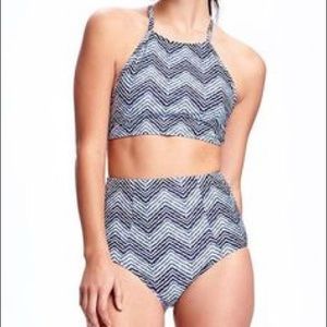 Blue Chevron High Waisted Bikini